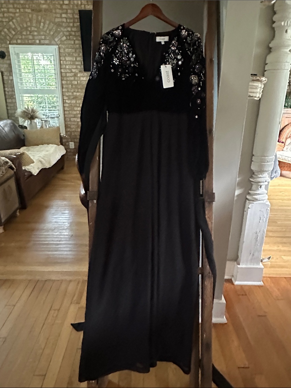 COAST JULIE KAYATH BEADED BATWING LONG SLEEVE JUMPSUIT BLACK 12 NEW LUXURY